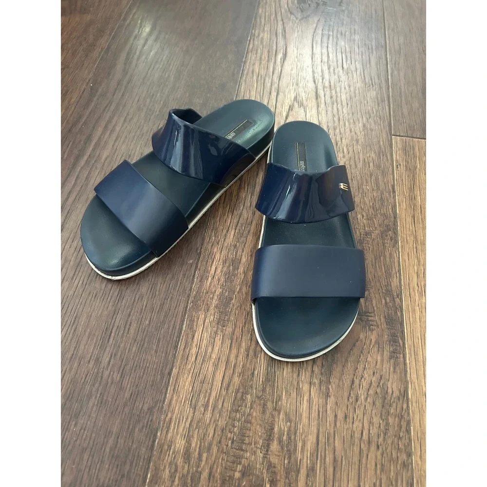 Mini Melissa cosmic Navy Blue Double Strap Jelly Slide Platform Sandals Brazil 8